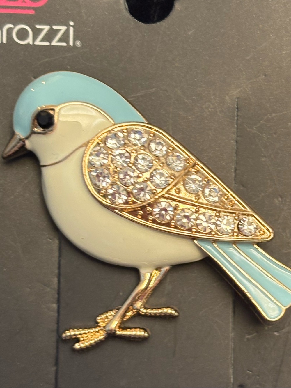 paparazzi Light Blue & White Crystal Bird Pin Brooch